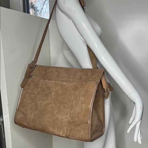Hartmann Luggage Large Structured Tan Suede Zip Top Shoulder Travel Bag - Picture 1 of 11